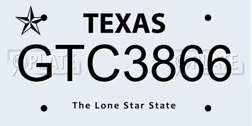 GTC3866 Texas License Plate