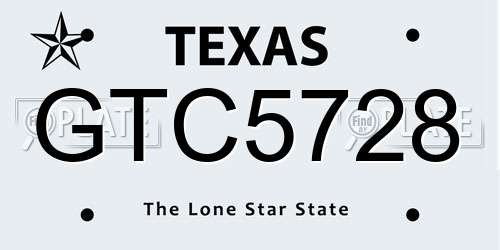 GTC5728 Texas License Plate