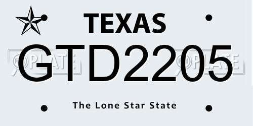 GTD2205 Texas License Plate