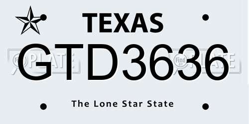 GTD3636 Texas License Plate