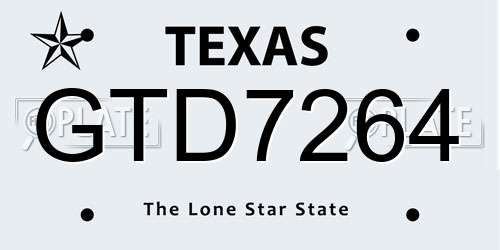GTD7264 Texas License Plate