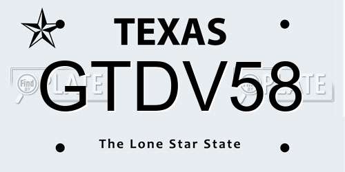 GTDV58 Texas License Plate