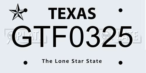 GTF0325 Texas License Plate