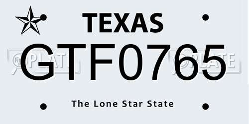 GTF0765 Texas License Plate