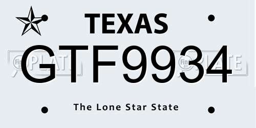 GTF9934 Texas License Plate