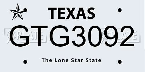 GTG3092 Texas License Plate