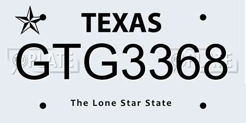 GTG3368 Texas License Plate
