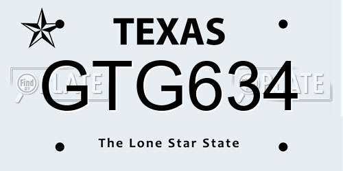 GTG634 Texas License Plate