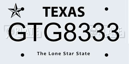 GTG8333 Texas License Plate