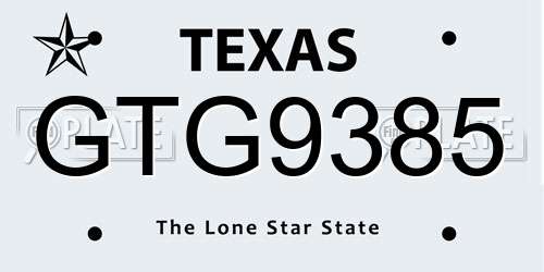 GTG9385 Texas License Plate