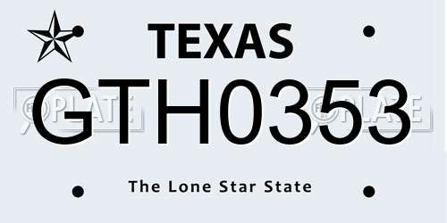 GTH0353 Texas License Plate