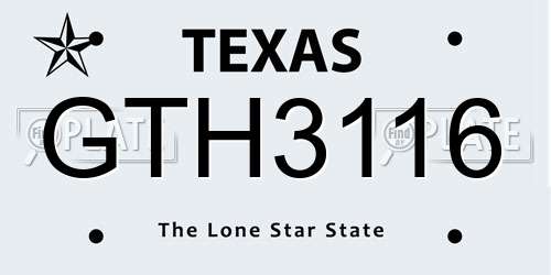 GTH3116 Texas License Plate