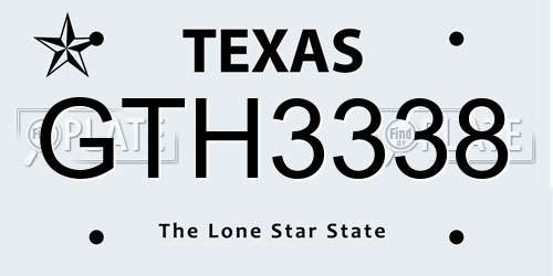 GTH3338 Texas License Plate