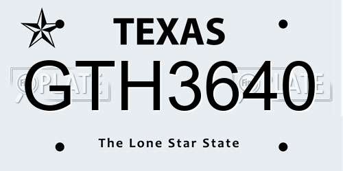 GTH3640 Texas License Plate
