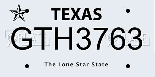 GTH3763 Texas License Plate