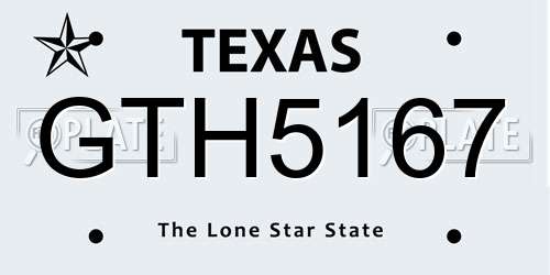 GTH5167 Texas License Plate