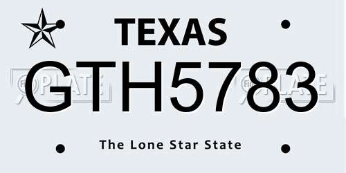 GTH5783 Texas License Plate