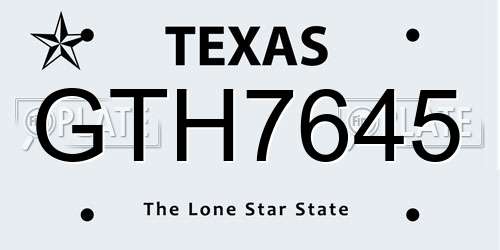 GTH7645 Texas License Plate