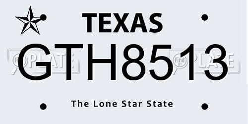 GTH8513 Texas License Plate