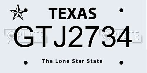 GTJ2734 Texas License Plate