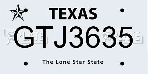 GTJ3635 Texas License Plate