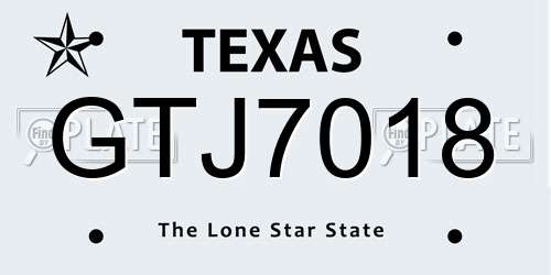 GTJ7018 Texas License Plate
