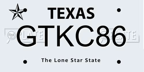 GTKC86 Texas License Plate