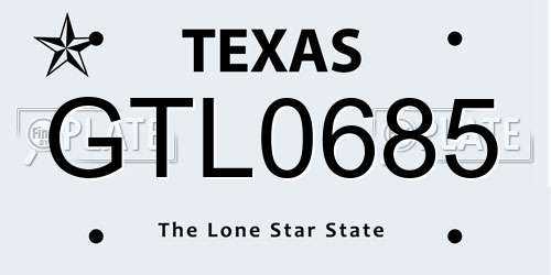 GTL0685 Texas License Plate
