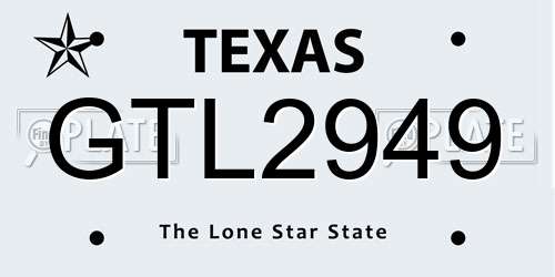 GTL2949 Texas License Plate