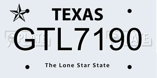 GTL7190 Texas License Plate