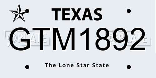 GTM1892 Texas License Plate