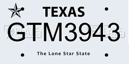 GTM3943 Texas License Plate