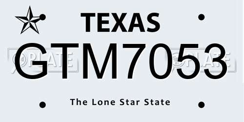 GTM7053 Texas License Plate
