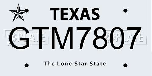 GTM7807 Texas License Plate