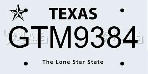 GTM9384 Texas License Plate