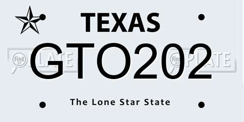 GTO202 Texas License Plate