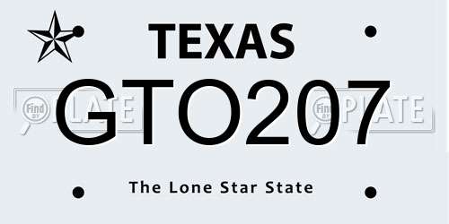 GTO207 Texas License Plate