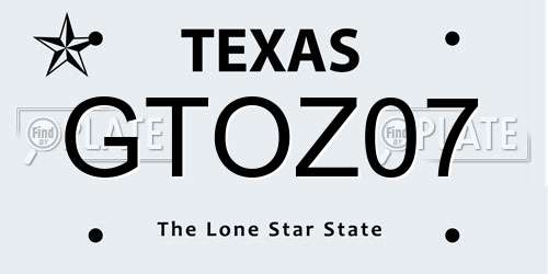GTOZ07 Texas License Plate