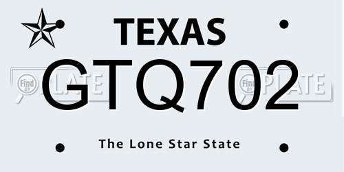 GTQ702 Texas License Plate