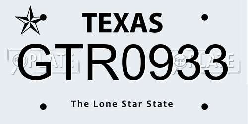 GTR0933 Texas License Plate
