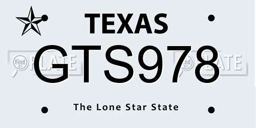 GTS978 Texas License Plate