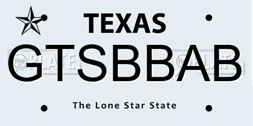 GTSBBAB Texas License Plate
