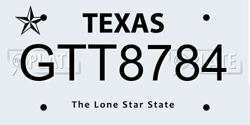 GTT8784 Texas License Plate