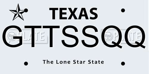 GTTSSQQ Texas License Plate