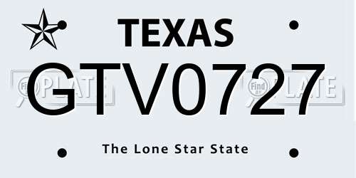 GTV0727 Texas License Plate