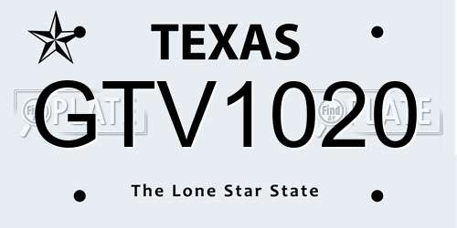 GTV1020 Texas License Plate