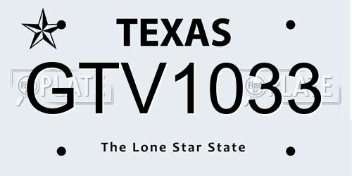 GTV1033 Texas License Plate