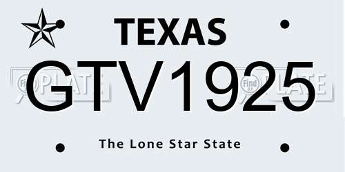 GTV1925 Texas License Plate