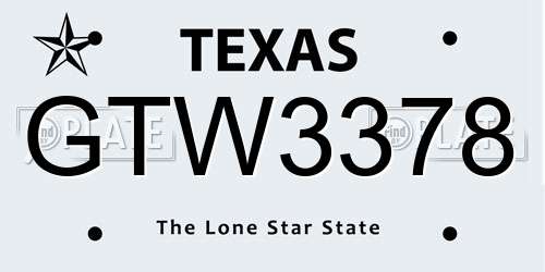 GTW3378 Texas License Plate