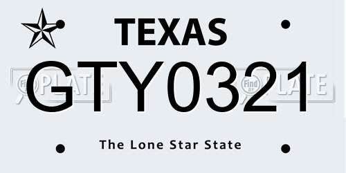 GTY0321 Texas License Plate
